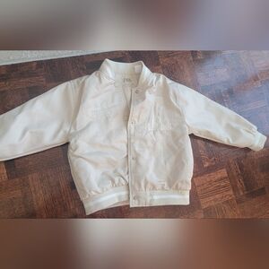 Zara kids satin/leather like sleeve bomber jacket unisex, size 3-4 years, beige